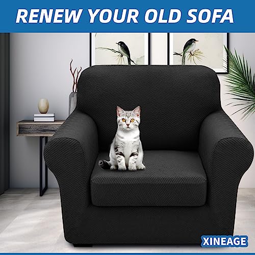2 Piece Stretch Armchair Sofa Cover (31"-46"(1 Cushion) / Black)