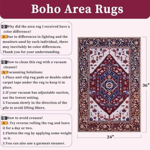 2x3 Washable Non Slip Boho Small Area Rug for Entryway (Burgundy Navy/Multi / 2' x 3' (Rectangular))