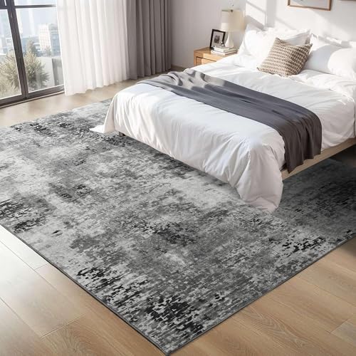 Living Room Rug 7x10 Gray Area Rugs Machine Washable Abstract Boho Large Rug Non (Grey / 7' x 10' (Rectangular))