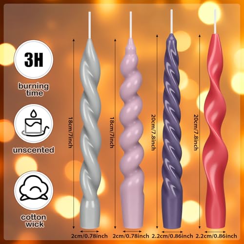 4 Pcs Twisted Taper Candles (Pure / 7.87 Inch / Muted Pastels)