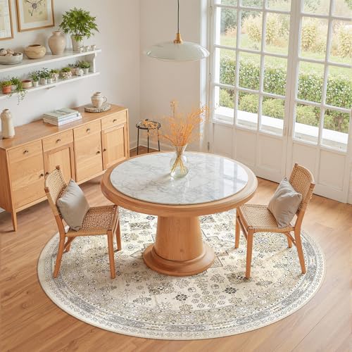 Round Rug 5ft (Beige/Grey / 5' (Round))