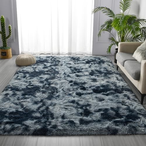 Shag Area Rug (Tie-dyed Blue Grey / 4' x 6' (Rectangular))