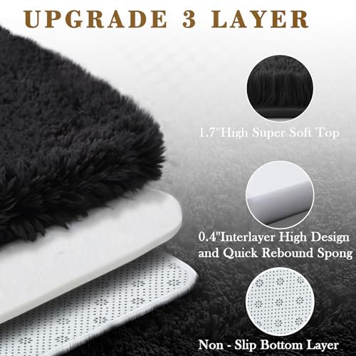 Fluffy Rug Shag Area Rug (Black / 3' x 5' (Rectangular))