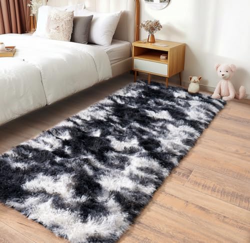 Fluffy Runner Rugs for Bedroom 2x6 (Black White / 2' x 6' (Rectangular))