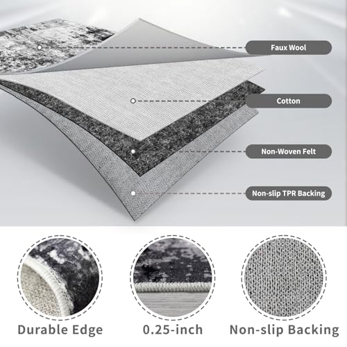 3x16 Washable Runner Rug for Hallway (Black/Grey / 3' x 16' (Runner))