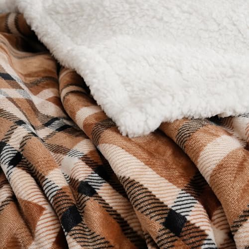 Sherpa Fleece Throw Blanket 80" x 90" Reversible Plush Fluffy Large Big Blanket Lattice Flannel Blankets for All Season Use (Mocha Brown / 80"*90")