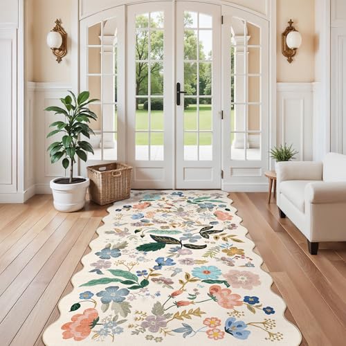 Washable 4x8 Wide Runner Rug (4' x 8' (Rectangular) / Cream/Floral)