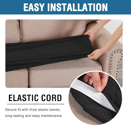 Super Stretch Individual Seat Cushion Covers Sofa Covers Couch Cushion Covers Slipcover Sets Thick Jacquard Textured Twill Fabric (Black / 1 Cushion Loveseat)