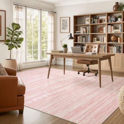 Boho 6x9 Area Rug Living Room Rugs Machine Washable Pink (Pink / 6' X 9' (Rectangular))