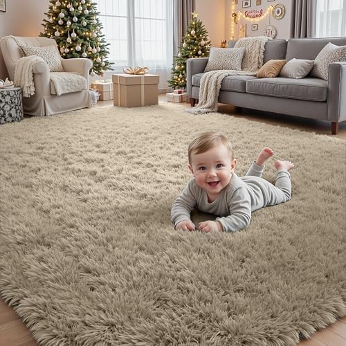 5x7 Fluffy Shag Area Rugs for Living Room Bedroom (Gray Camel / 5' x 7' (Rectangular))