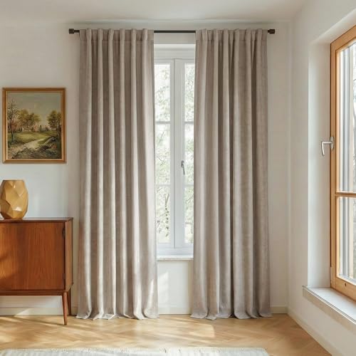 Natural Beige 100% Blackout Linen Curtains 78 Inches for Bedroom (Natural Beige / 52"W x 78"L (Pack of 2))