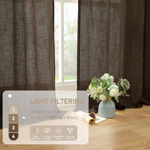 95 inch Length Linen Curtains for Living Room 2 Panels (52"W x 95"L (Pack of 2) / Dark Brown)