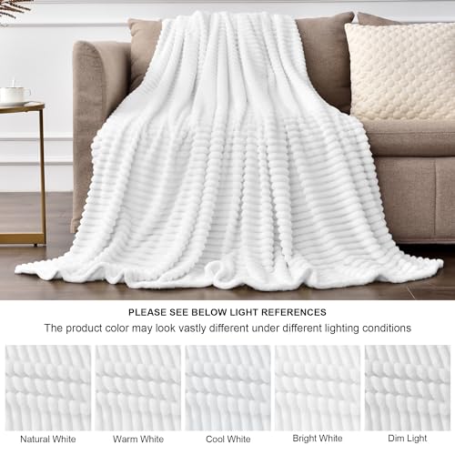 3D Ribbed Jacquard White Fleece Twin Blanket for Couch (Bright White / Twin(60"x80"))
