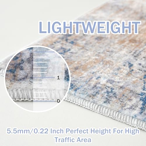 Abstract Area Rugs 5x7 Ft Washable Rugs for Living Room (Blue/Rust/White / 5' x 7' (Rectangular))
