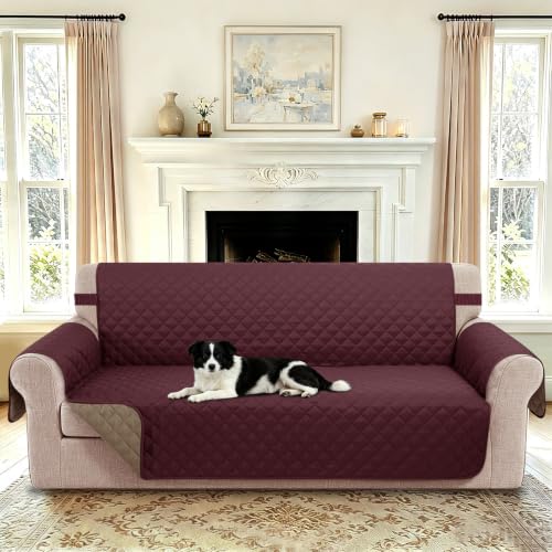 Oversized Sofa Cover for 3 Cushion (Burgundy/Camel / Sofa Xl - Xl Large (78"))