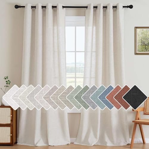 Natural Linen Grommet Curtains 84 Inch Length for Living Room 2 Panel Drape Semi Sheer Neutral Country Rustic Farmhouse Boho Curtain Bedroom Muslin Look Light Filtering (52"W x 84"L (Pack of 2) / Heathered Natural)