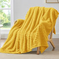 Ribbed Fleece Throw Blanket for Couch (Light Yellow / Throw(50"x60"))