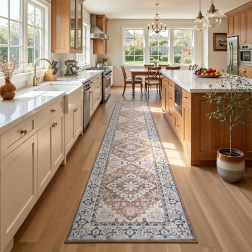 2x10 Hallway Kitchen Washable Runner Rug (Floral Brown / 2' x 10' (Runner))