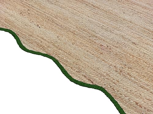 Wave Scalloped Natural Jute Rug (Green / 6'x9' (Rectangular))