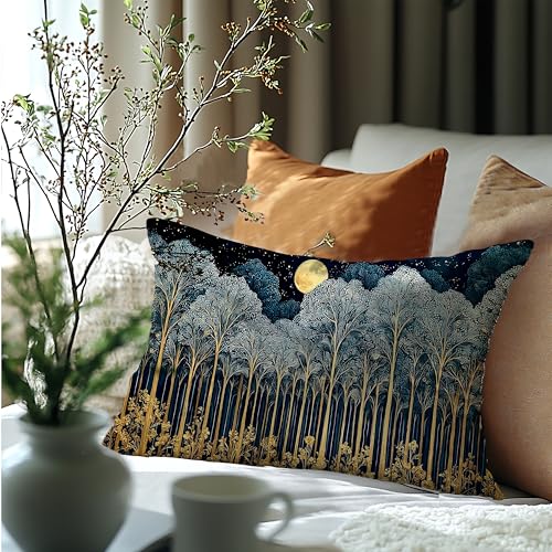 Rustic William Morris Inspired Forest Green Moon Decor Pillow Covers 12x20 Double (Forest-moon 13 / 20" x 12" (Pack of 1))