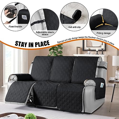 Waterproof Recliner Couch Covers Washable (Black / 3 Seater)