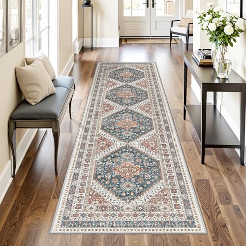 Runner Rug 2x8 Runners for Hallways Washable Rugs (Blue / 2' x 8' (Runner))