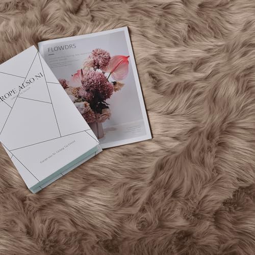 Circle Sheepskin Rug 5ft Round Fluffy Fuzzy Furry Carpet for Bedroom Living Room Shaggy Washable Soft (5' (Round) / Beige)