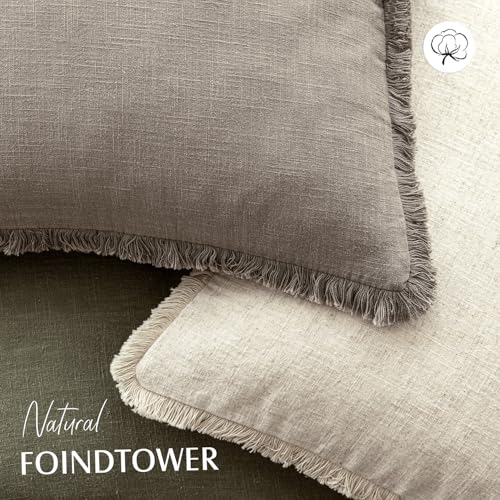 Decorative Linen Fringe Throw Pillow Covers 18×18 Inch (18" x 18" (Pack of 2) / Dune)