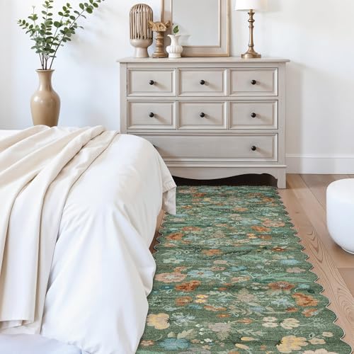Washable 2'6x12 Hallway Runner Rug (2'7" x 12' (Rectangular) / Green/Floral)