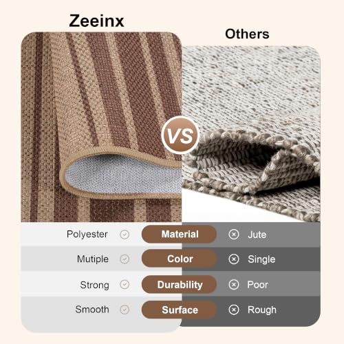 Striped Easy Jute 4x6 Outdoor Rug Washable Non Slip Khaki Rugs for Entryway Indoor Outdoor Farmhouse Neutral Front Door Mat for Backyard Patio Proch Living Room (4'*6'(Rectangular) / Brown/Striped)