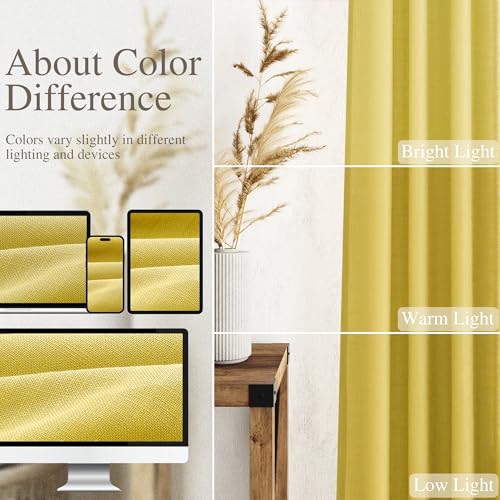 Celery Yellow Linen Curtains 84 Inch Length 2 Panels Set for Living Room Back Tab Light Filtering Semi Sheer Curtain for Bedroom Farmhouse Drapes (52"W x 84"L (Pack of 2) / Celery Yellow)