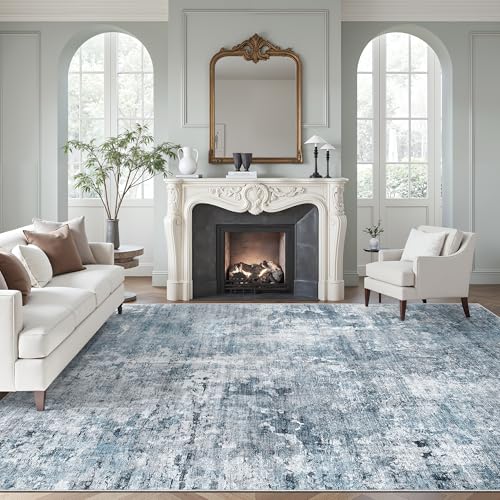 Abstract Rug 8x10 Large Living Room Area Rugs Washable Blue (Blue/Grey / 8' x 10' (Rectangular))
