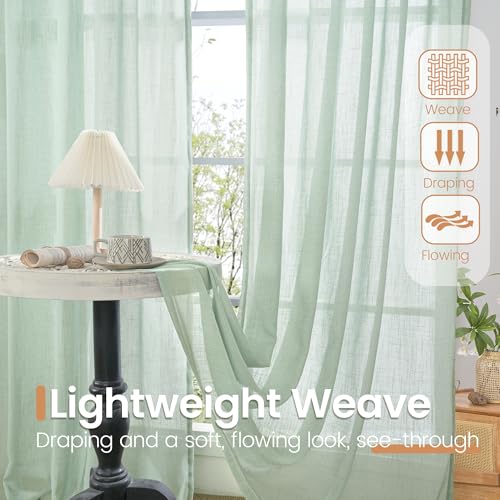 Sage Green Linen Curtains 54 Inch Length for Short Window (Sage Green / 42"W x 54"L (Pack of 2))