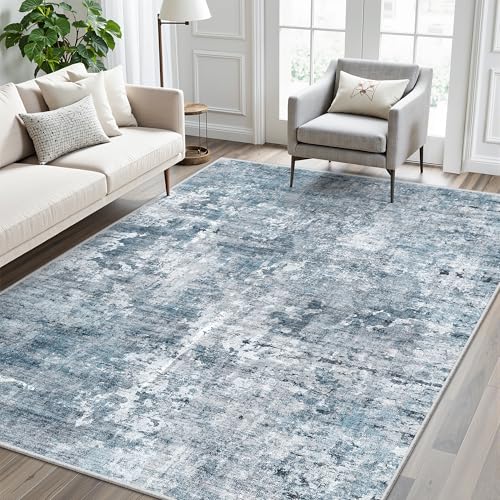 Abstract Rug 5x7 Washable Area Rugs for Living Room (Blue/Grey / 5' x 7' (Rectangular))