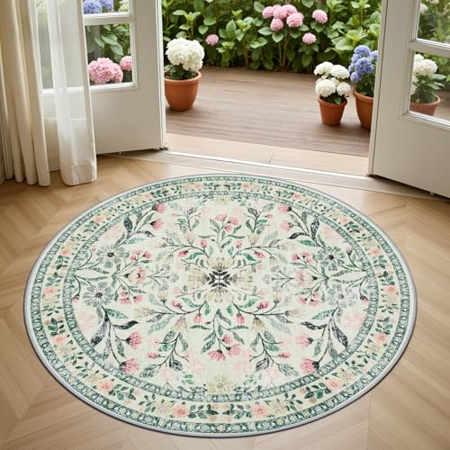 Round Area Rug Living Room (Green/Beige / 4' (Round))