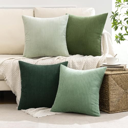 Soft Corduroy Decorative Throw Pillow Covers Forest Green 24x24 (24" x 24" (Pack of 4) / Forest Green)
