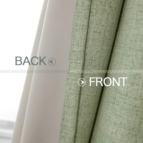 100% Blackout Linen Curtains for Bedroom 52x45 Inches Sage Green (Sage Green / 52"W x 45"L (Pack of 2))