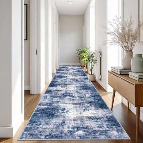 Abstract Runner Rug 3x16 Ft Washable Runners for Hallways (Navy/Grey/White / 3' x 16' (Rectangular))