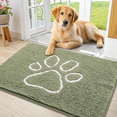 Dog Door Mat for Muddy Paws (36"X24" / Sage Green and White)
