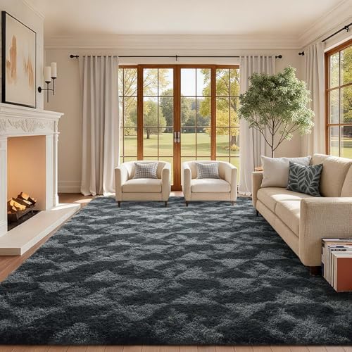 6x9 Ft Large Shag Rugs for Bedroom Living Room for Men Boys (Fb Black Grey 5sm06 / 6' X 9' (Rectangular))