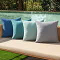 Pack of 4 Decorative Outdoor Throw Pillow Covers Linen Waterproof Pillow Covers Summer Farmhouse Cushion Cases for Patio Garden Tent Balcony Couch Sofa 16x16 Inch Blue (16" x 16" (Pack of 4) / Blue)