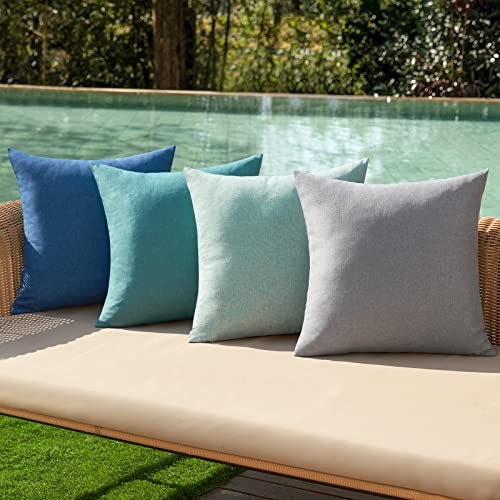 Pack of 4 Decorative Outdoor Throw Pillow Covers Linen Waterproof Pillow Covers Summer Farmhouse Cushion Cases for Patio Garden Tent Balcony Couch Sofa 16x16 Inch Blue (16" x 16" (Pack of 4) / Blue)