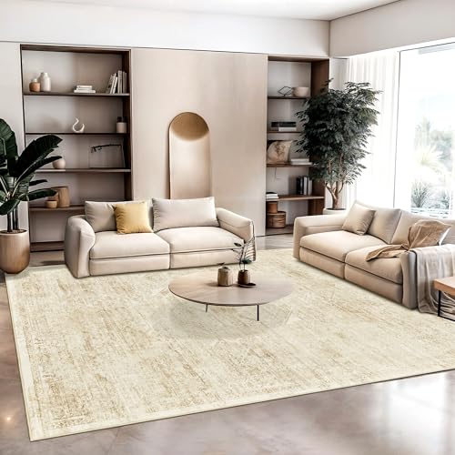 Washable Area Rug 9x12 Large Soft Living Room Rugs Beige (Beige/Ivory / 9' x 12' (Rectangular))