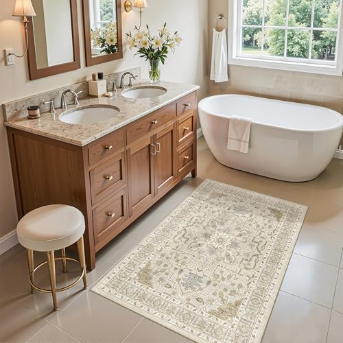 Washable Area Rug 2x3 Small Entryway Rugs Non (Beige/Blue / 2' x 3' (Rectangular))