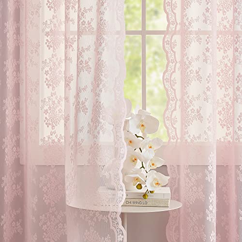 Vintage Lace Curtains 63 Inches Length (Light Pink / 52"W x 63"L (Pack of 2))