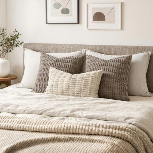 Lumbar Corduroy Decorative Throw Pillow Covers 24x14 Cream White (Cream White / 24" x 14" (Pack of 2))