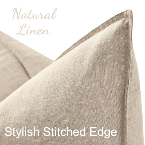 Fall Beige Linen Throw Pillow Covers 22x22 Set of 2 (Natural Beige / 22" x 22" (Pack of 2))