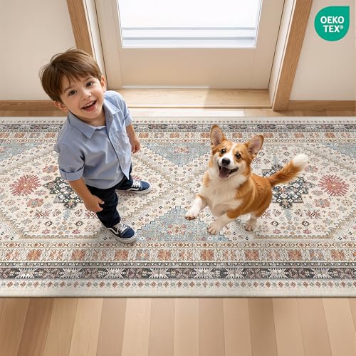 Kitchen Runner Rug Non Slip Washable Rugs 2.5x10 (Blue/Red/Multi / 2'6" x 10' (Runner))