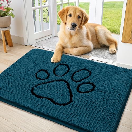 Dog Door Mat for Muddy Paws (36"X24" / Atlantic Blue and Black)