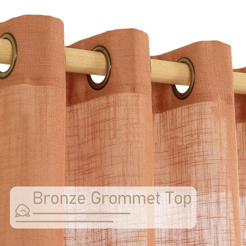 Burnt Orange Sheer Linen Curtains for Bedroom 54 Inch Length (52"W x 54"L (Pack of 2) / Burnt Orange)